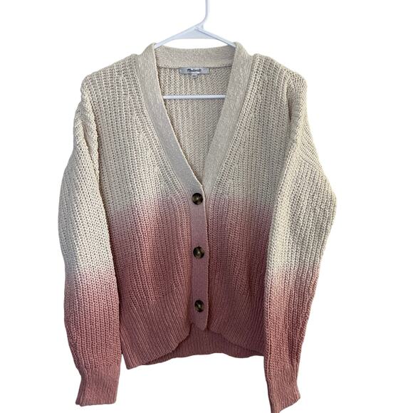 Madewell Dip-Dye Pink Ombre Courtland Cardigan Sweater - Picture 6 of 13